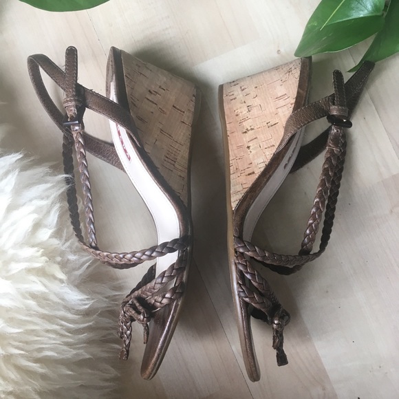 PRADA Braided Leather Sandals Cork Wedge brown 9 - Picture 6 of 8